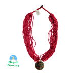 Red Seed Beads Necklace with Locket